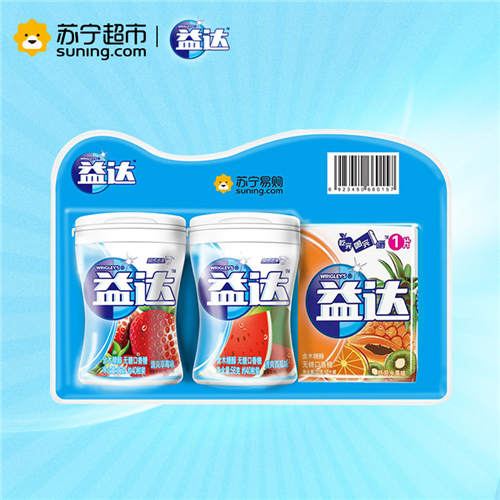 益达 木糖醇2+1苏宁定制装（草莓西瓜40粒双瓶装+热带水果12片装）